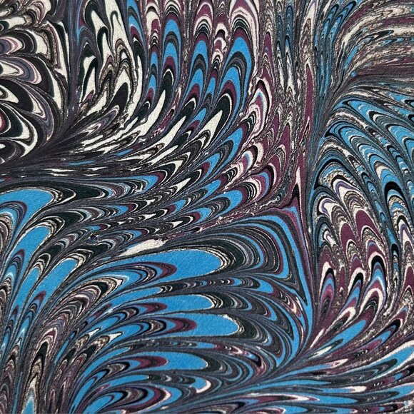 Marbled Masterpieces Men's Blue Marbled Hand Painted Silk Necktie Tie - Picture 4 of 8